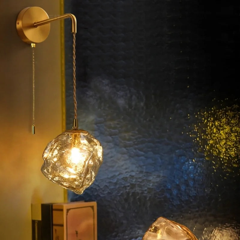 Afralia™ Lava Ice Glass LED Wall Sconce Brass Vintage Wandlamp