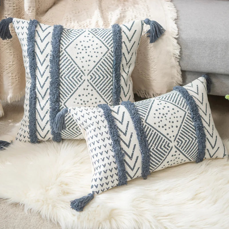 Afralia™ Geometric Printed Tassel Cushion Cover for Sofa Decoration