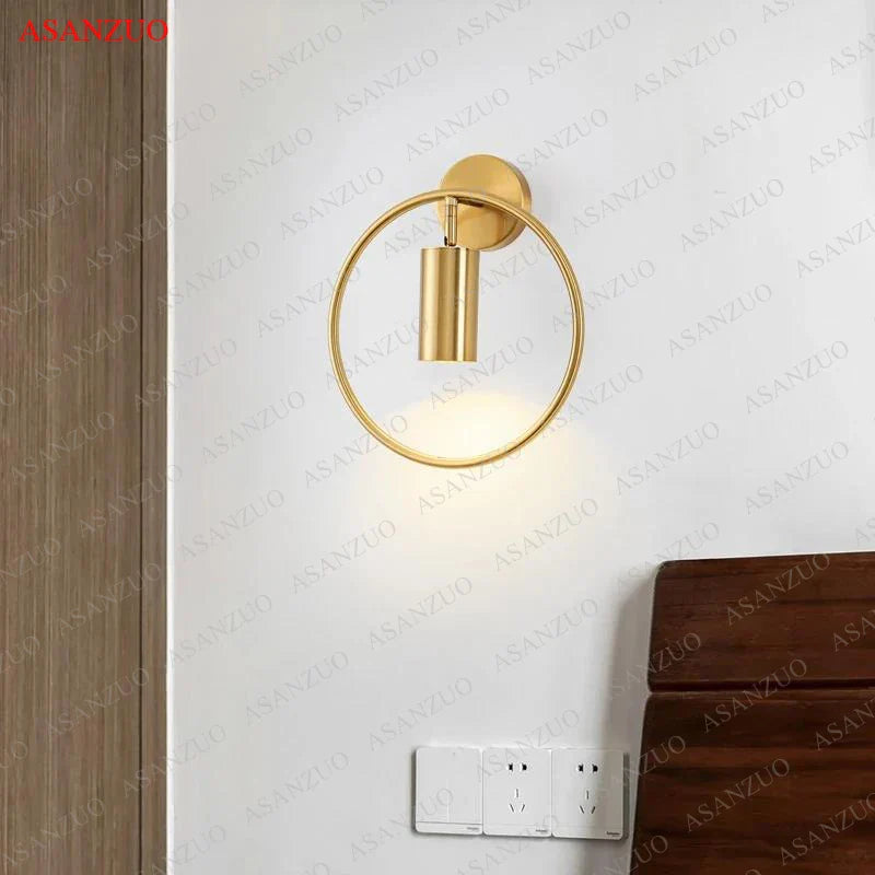 Afralia™ LED Gold Round Ring Wall Lamp Ceiling Light for Bedroom Wall Sconce