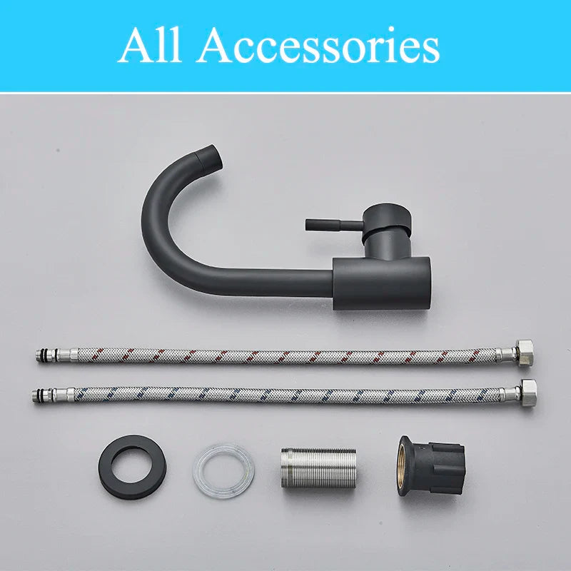 Afralia™ Matte Black Stainless Steel Basin Faucet with 360° Rotation and Single Handle