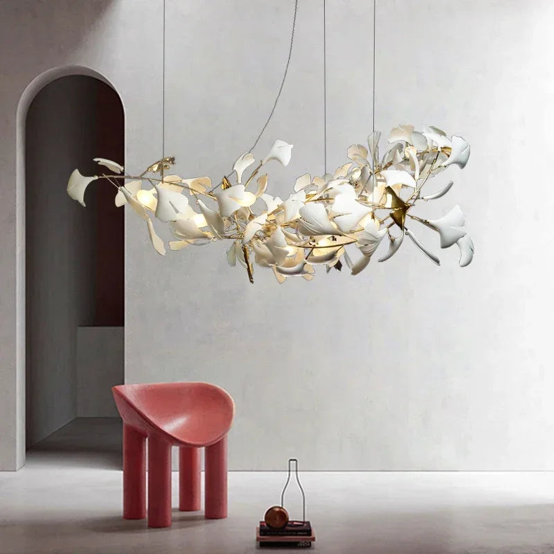 Afralia™ Leaf Branch Ceramic Chandelier | Modern Golden Lighting Fixture for Living Room