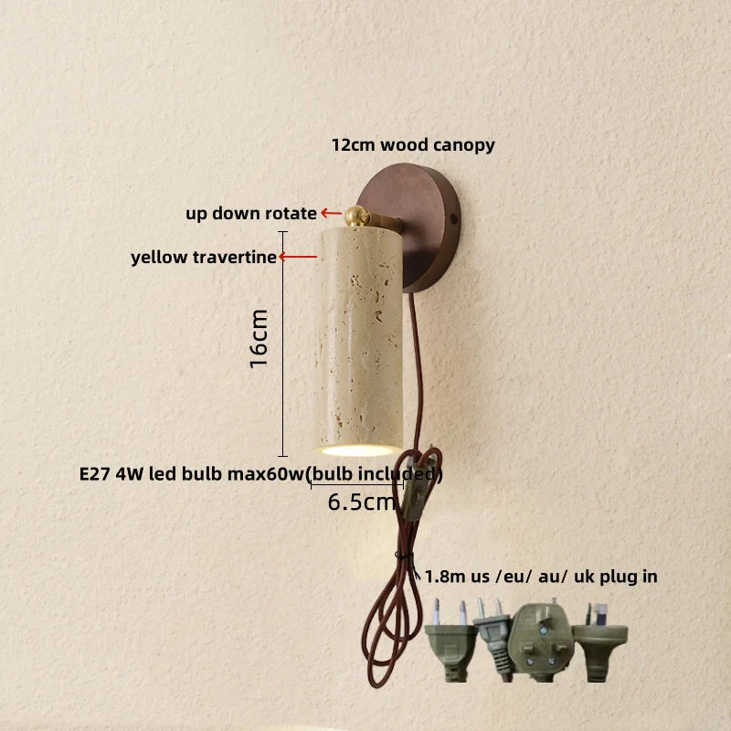 Afralia™ LED Wall Sconce Iron Rotate Kitchen Bedroom Hallway Yellow Travertine Wood Mirror Light