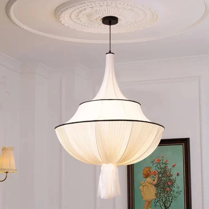 Afralia™ Creamy E27 Foyer Chandelier: French-Inspired LED Pendant Lights for Bedroom, Art Decor Lampara