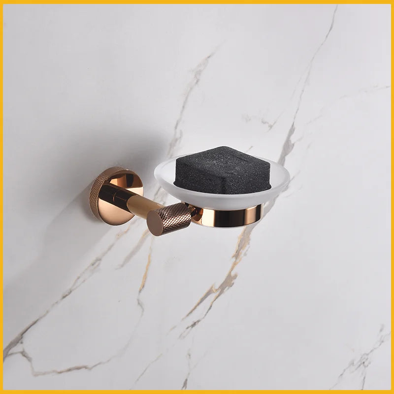 Afralia™ Rose Gold Bathroom Set: Shelf, Toilet Paper Holder, Towel Bar, Robe Hook