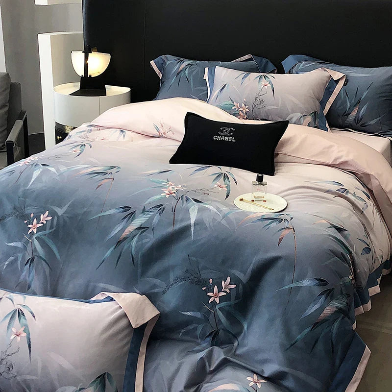 Afralia™ Luxury Bamboo Flowers Bedding Set: 1000TC Silky Egyptian Cotton Duvet Cover Set