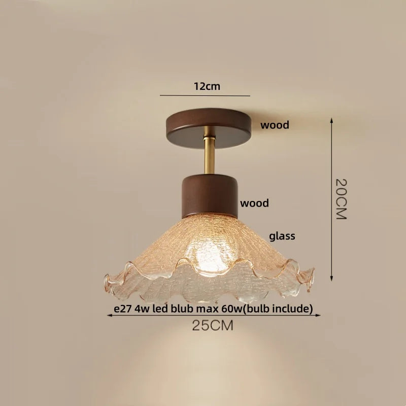 Afralia™ Modern Wood Glass LED Ceiling Light Fixture for Home Lighting
