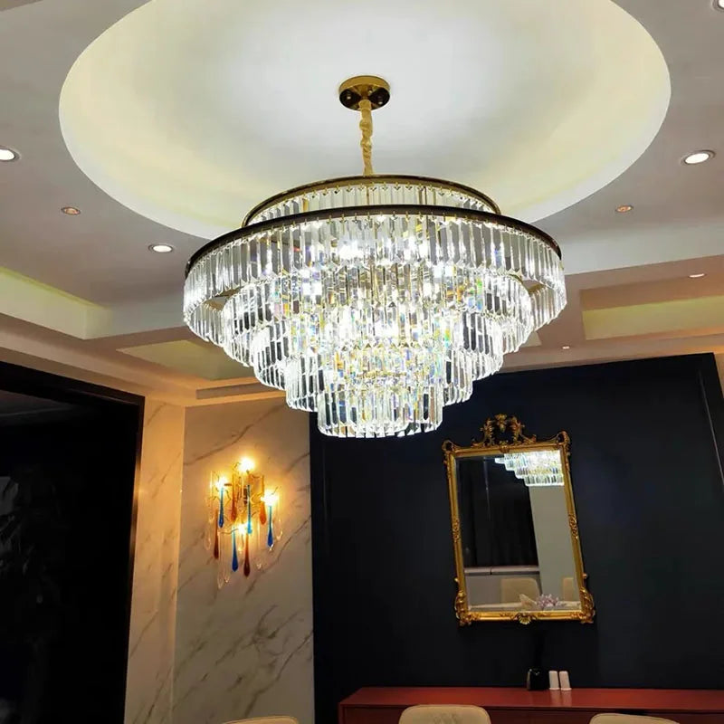 Afralia™ Round Crystal Chandelier for Living Room, Bedroom, Kitchen Island & Villa Décor