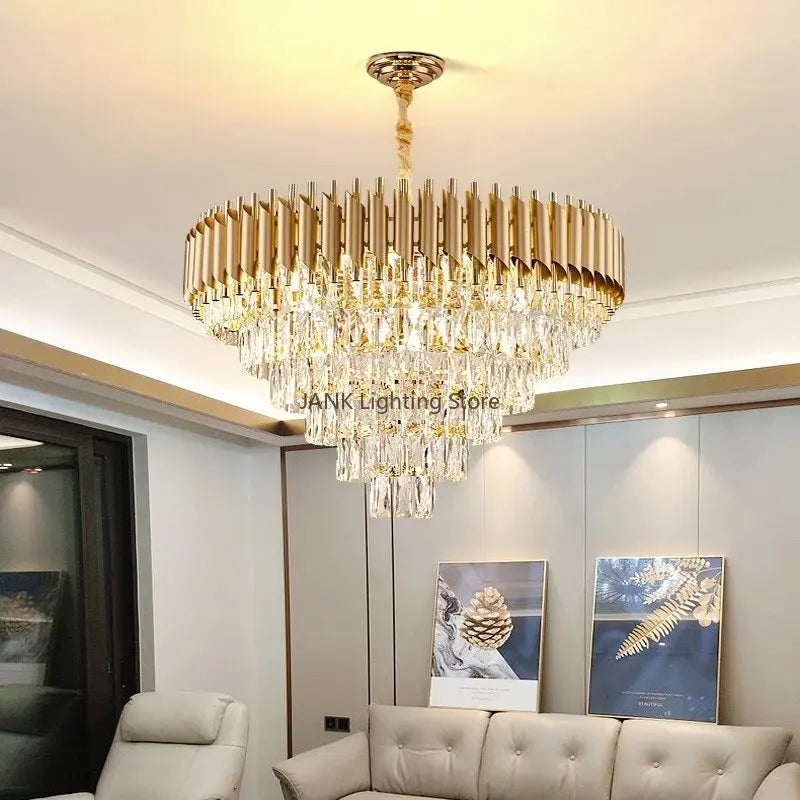 Afralia™ Gold Crystal LED Pendant Light: Modern Luxury Suspension Lamp for Living Room & Restaurant