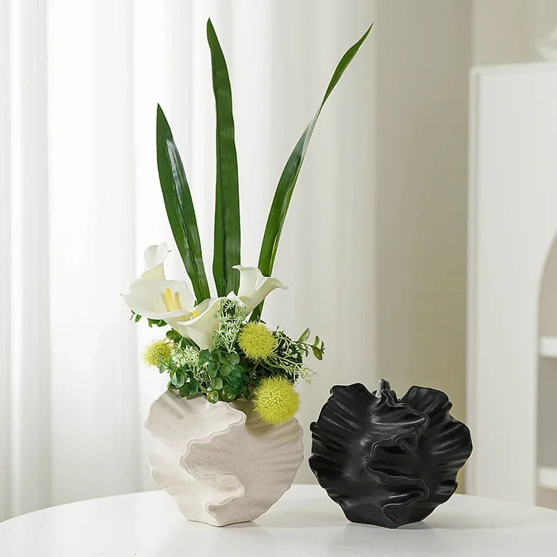Afralia™ Petal Shape Ceramic Vase for Flower Arrangement and Home Decoration