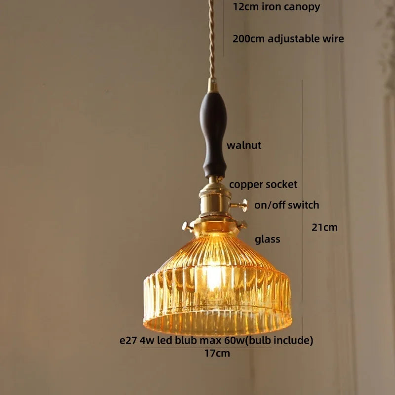 Afralia™ Amber Glass LED Pendant Light Fixture Modern Home Lighting Plafond Lamp
