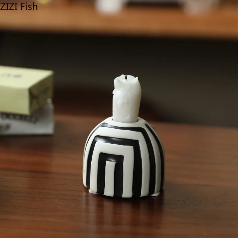 Afralia™ Ceramic Stripe Candle Holder Desk Decoration Wax Melt Burner Home Aroma Container