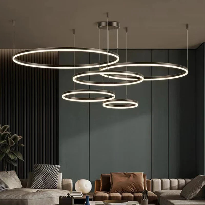 Afralia™ Gold Ring Pendant Lights Circle Acrylic LED Ceiling Lamp