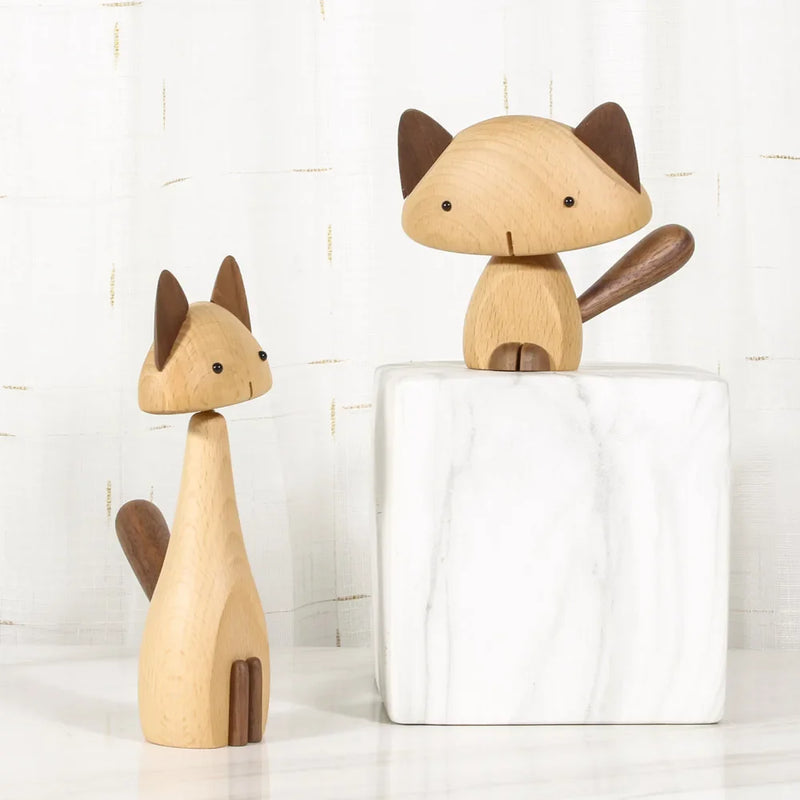 Afralia™ Nordic Wood Cat Figurines Rotatable Craft Decor Fashion Handicrafts