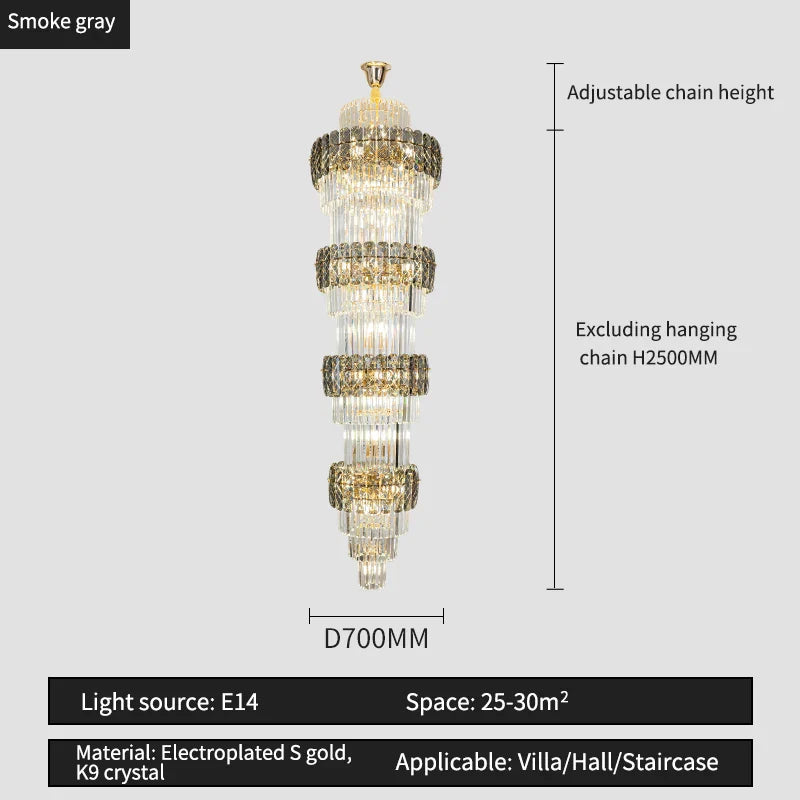 Afralia™ Elegant Crystal Hollow Long Chandelier for Duplex Living Room and Stairwell