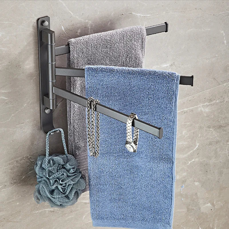 Afralia™ Gray Aluminum Swivel Towel Hanger: Wall Mounted Folding Bathroom Towel Bar