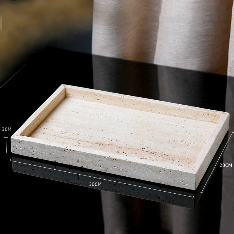 Afralia™ Travertine Bathroom Counter Tray for Soap Dispenser and Kitchen Sink Organizer