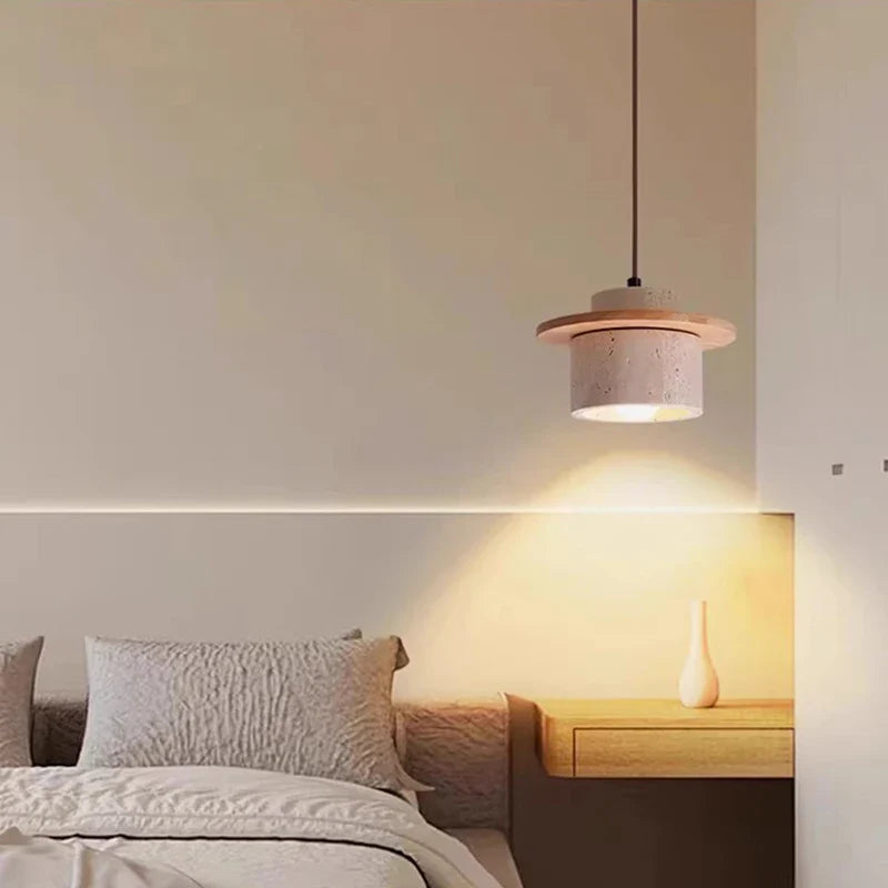 Afralia™ Yellow Travertine Stone LED Pendant Light for Bedside Living Room Decor