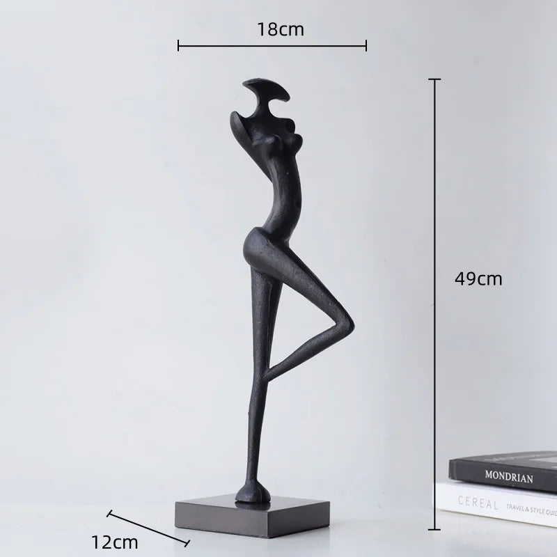 Afralia™ Abstract Black Metal Female Figure Sculpture Home Decor Accessory