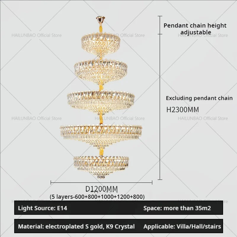 Afralia™ Luxury Crystal Chandelier for Duplex Villa Staircase and Living Room