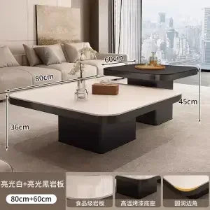 Afralia™ Living Room Coffee Table Set Rock Square Modern Minimalist Black Combination.