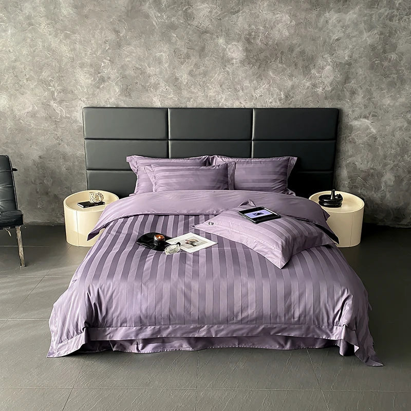 Afralia™ Satin Jacquard Bedding Set, Luxury Purple Flowers, Duvet Cover, Bed Sheet