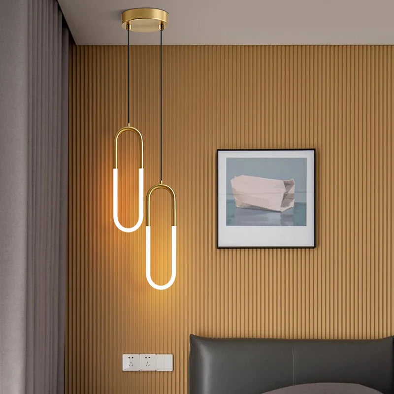 Afralia™ Nordic U-shaped Bedroom Chandelier - Modern Pendant Lights for Background Decoration.
