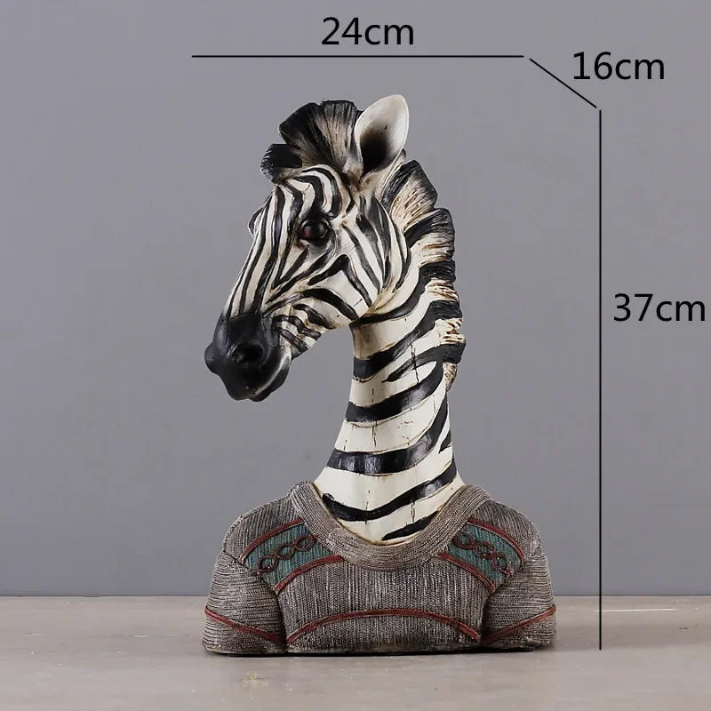 Afralia™ Zebra Giraffe Resin Animal Head Sculpture Statue Desktop Ornament