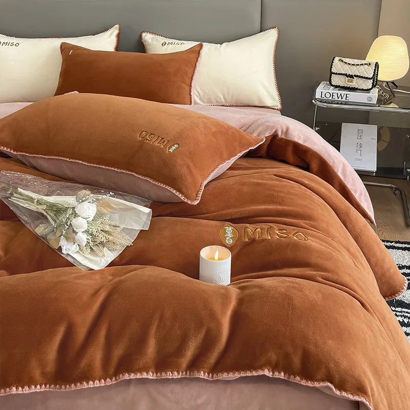 Afralia™ Winter Warm Coral Velvet King Size Bedding Set