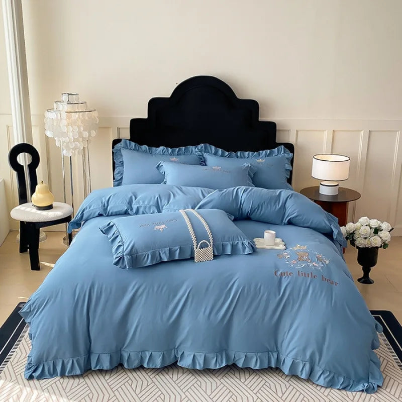 Afralia™ French Embroidered Cotton Bed Skirt Set with Ruffled Edges