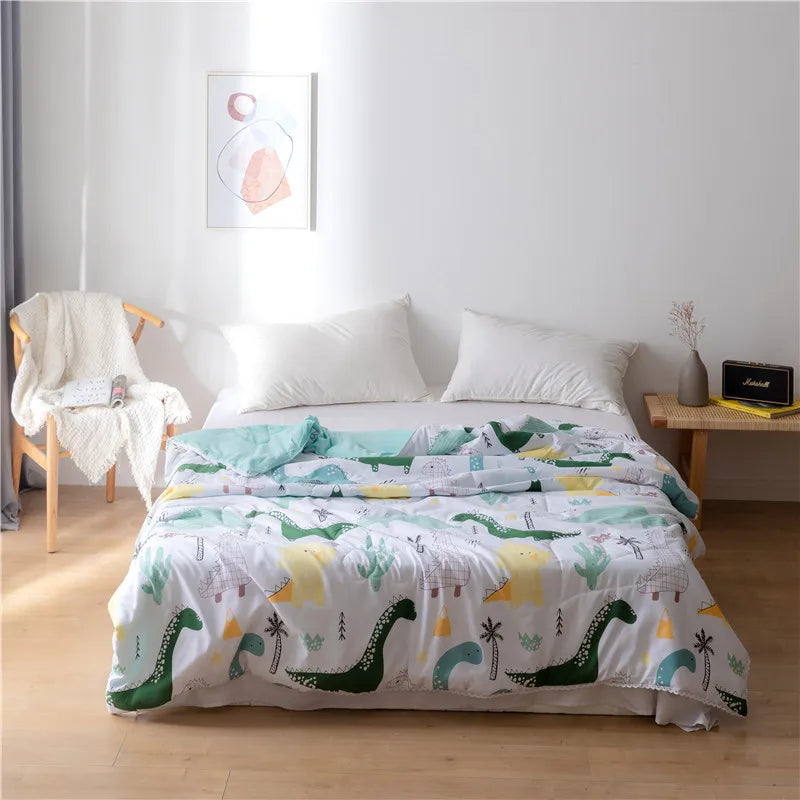 Afralia™ Cartoon Print Quilted Double Blanket for Queen Size Bed