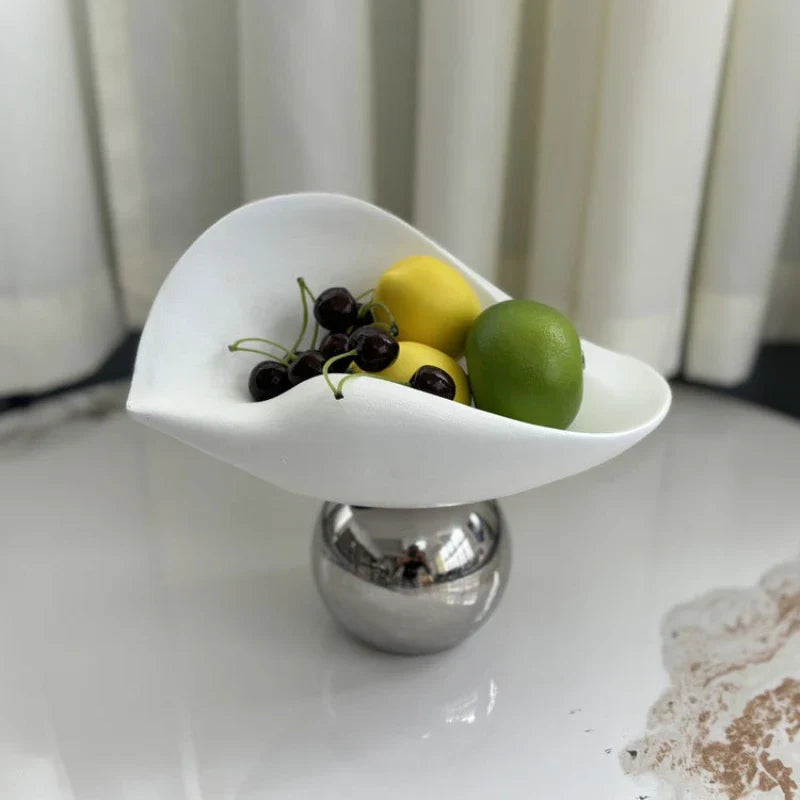 Afralia™ Geometric Silver Sphere Fruit Plate Tray Irregular Disc Home Decoration