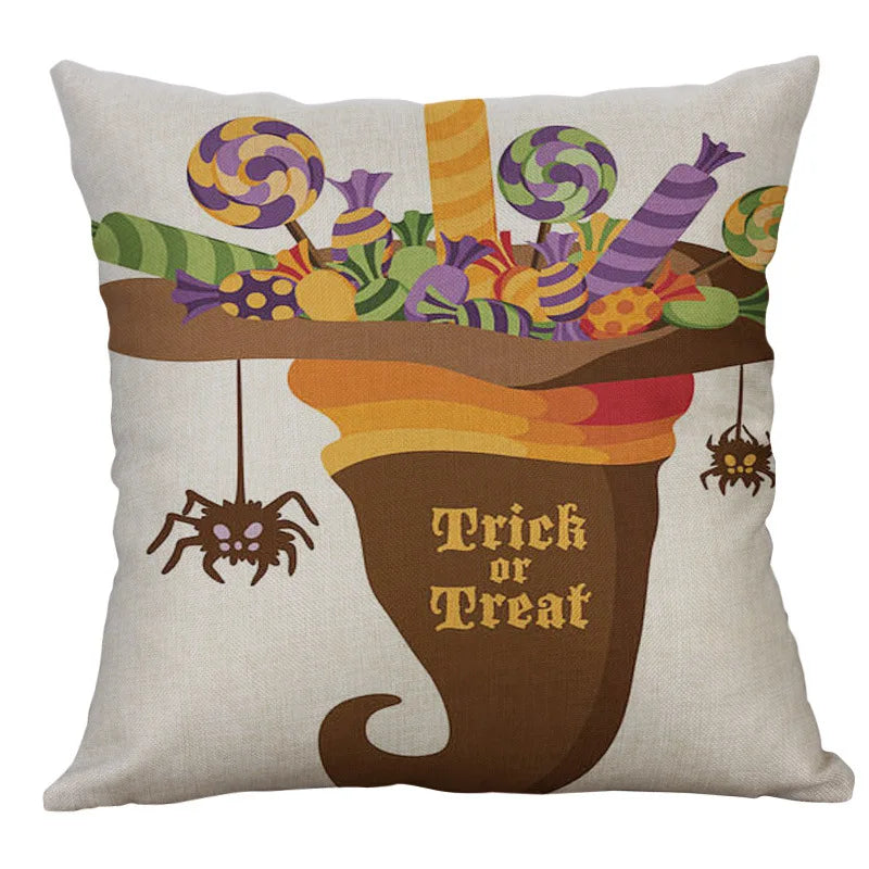 Afralia™ Halloween Pumpkin Ghost Bat Linen Pillow Cover for Sofa Decor
