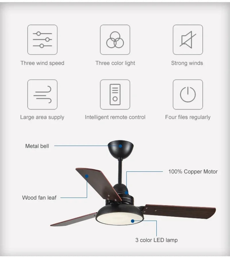 Afralia™ Pure Copper Wood Blade Ceiling Fan With Light - Remote Control - 35W DC Motor - LED