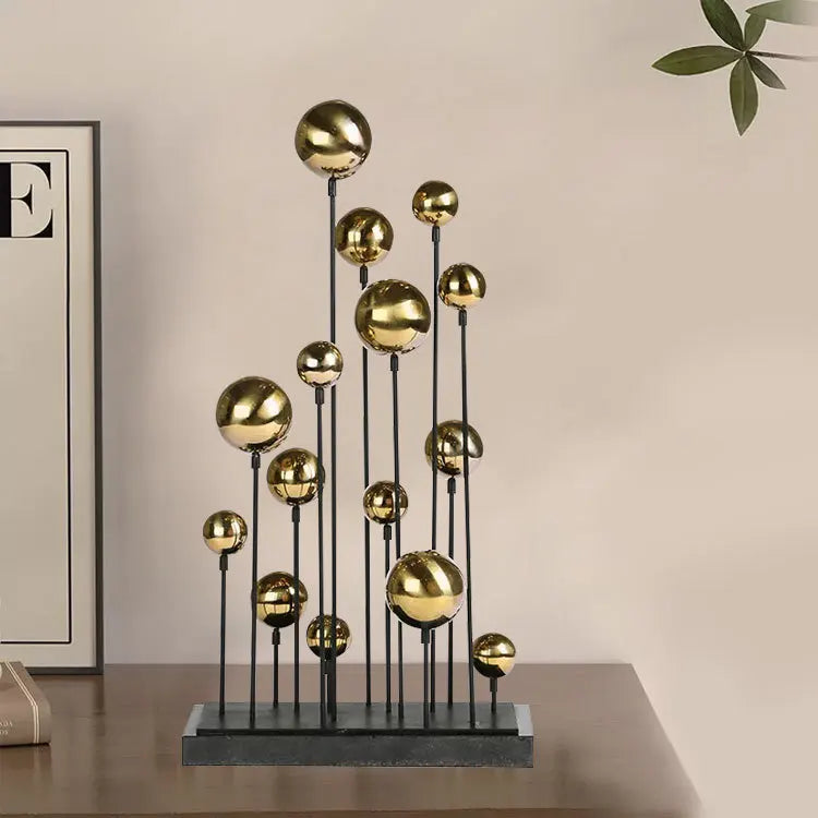 Afralia™ Geometric Golden Ball Sculpture: Metal Handicrafts Home Decor Ornament