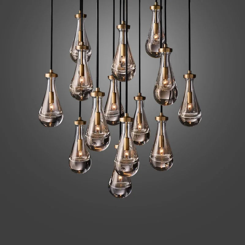 Afralia™ Luxury Brass Raindrop Glass Chandelier for High Ceilings