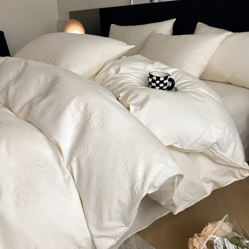 Afralia™ Luxury Cotton Flat Sheet Set Satin Jacquard Silky Bedding Single/Double Bed