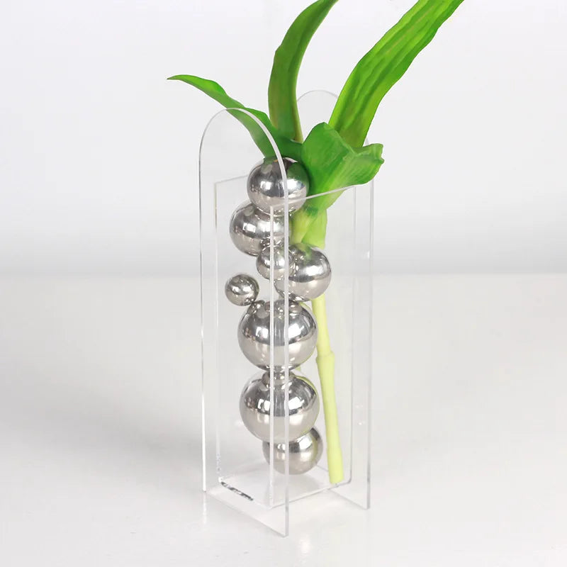 Afralia™ Acrylic Ball Vase Stack Home Decoration Golden Arch Flower Accessory