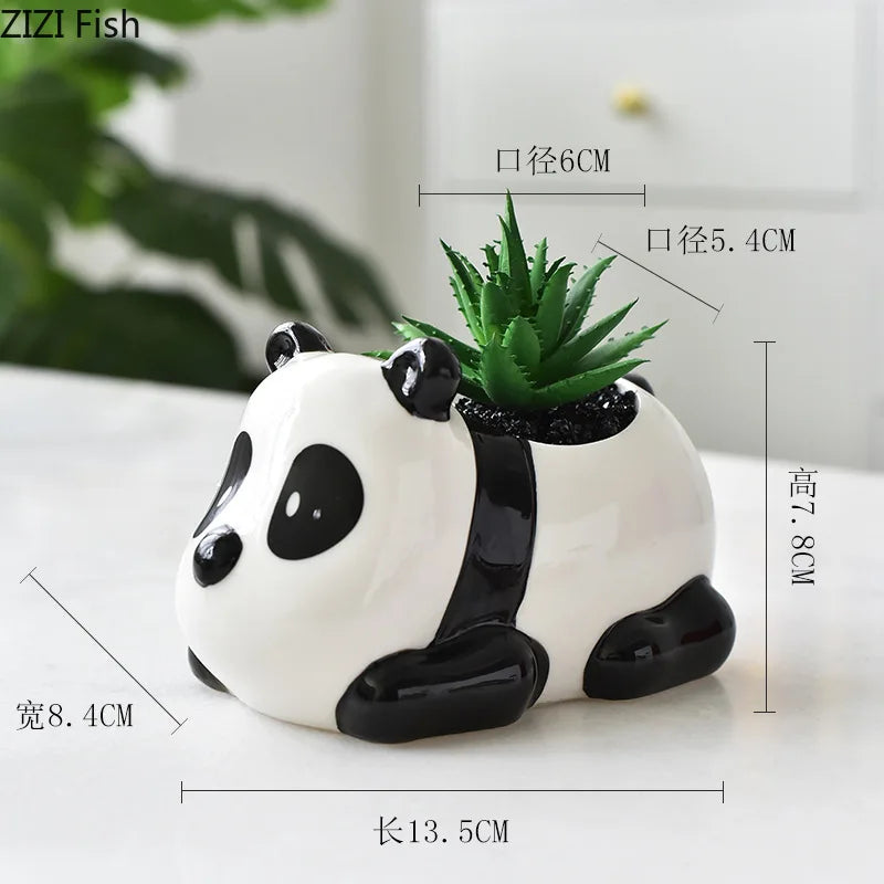 Afralia™ Panda Cartoon Ceramic Flower Pot for Succulents, Artificial Animal Vase and Floral Arrangement