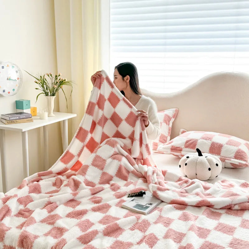 Afralia™ Plaid Coral Fleece Autumn Bed Blanket - Warm, Cozy, Skin-friendly for Winter