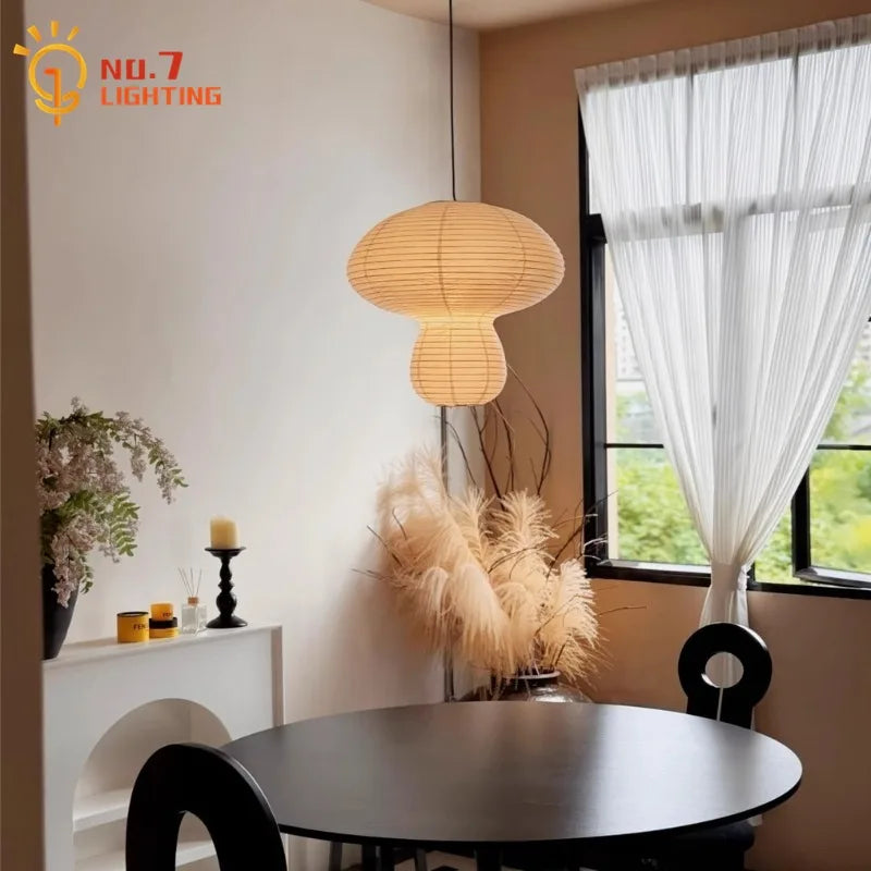 Afralia™ Wabi-sabi Rice Paper Mushroom Pendant Lights for Bedroom and Restaurant