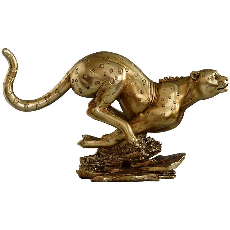 Afralia™ Golden Leopard Resin Sculpture - Handcrafted Cheetah Decoration