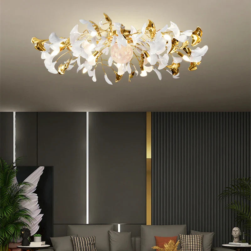 Afralia™ Ginkgo Leaf Acrylic Metal LED Ceiling Chandelier for Home Living Room