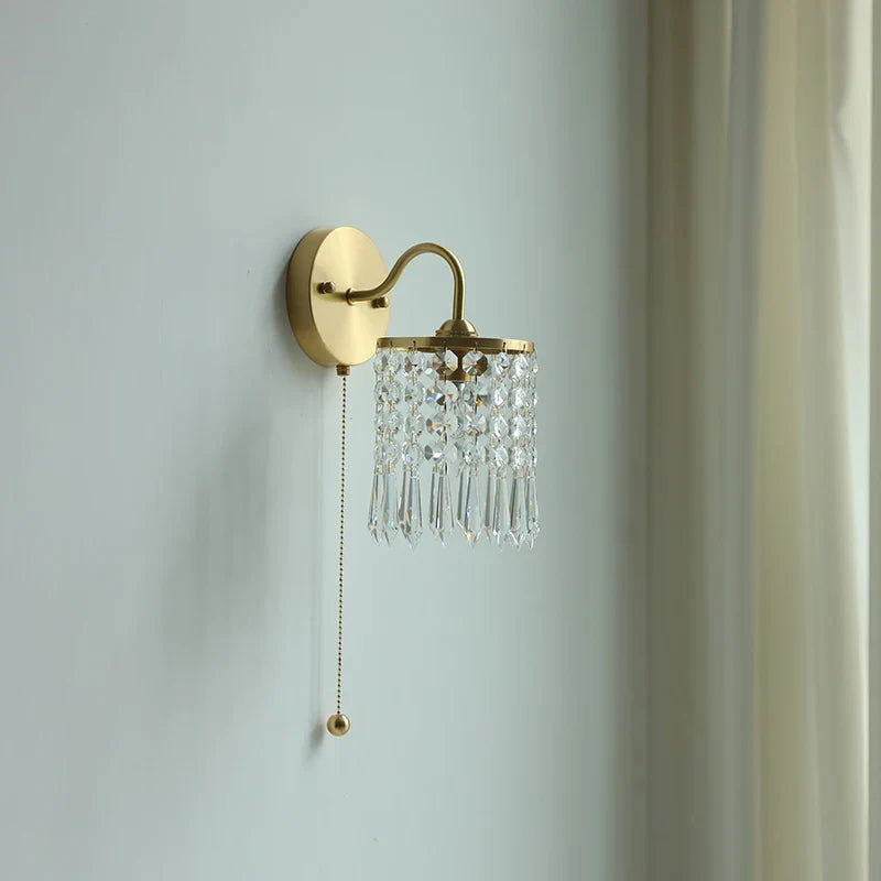 Afralia™ Crystal Vintage LED Wall Lights Pull Chain Switch Luxury Copper E14 Stair Light