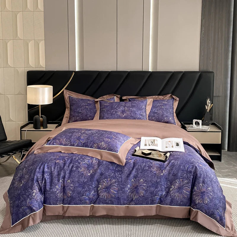 Afralia™ Egyptian Cotton Flower Bedding Set, Luxury 1000TC Duvet Cover, Sheets, Pillowcases