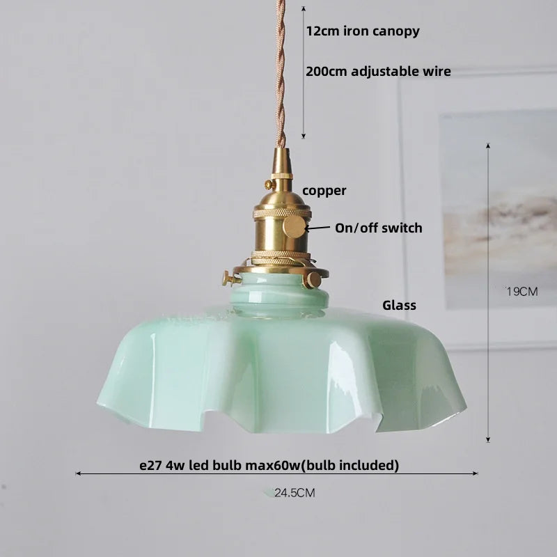 Afralia™ Green Flower Glass Pendant Light - Modern Kitchen Bar Restaurant Hanging Lamp