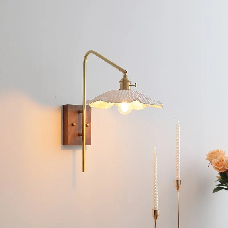 Afralia™ Walnut Ceramic LED Wall Sconce with Knob Switch - Modern Stair Light Fixtures