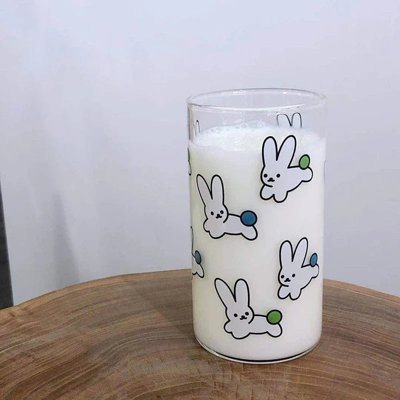 Afralia™ Rabbit Pattern Glass Breakfast Milk Oats Cup Couple Water Cups