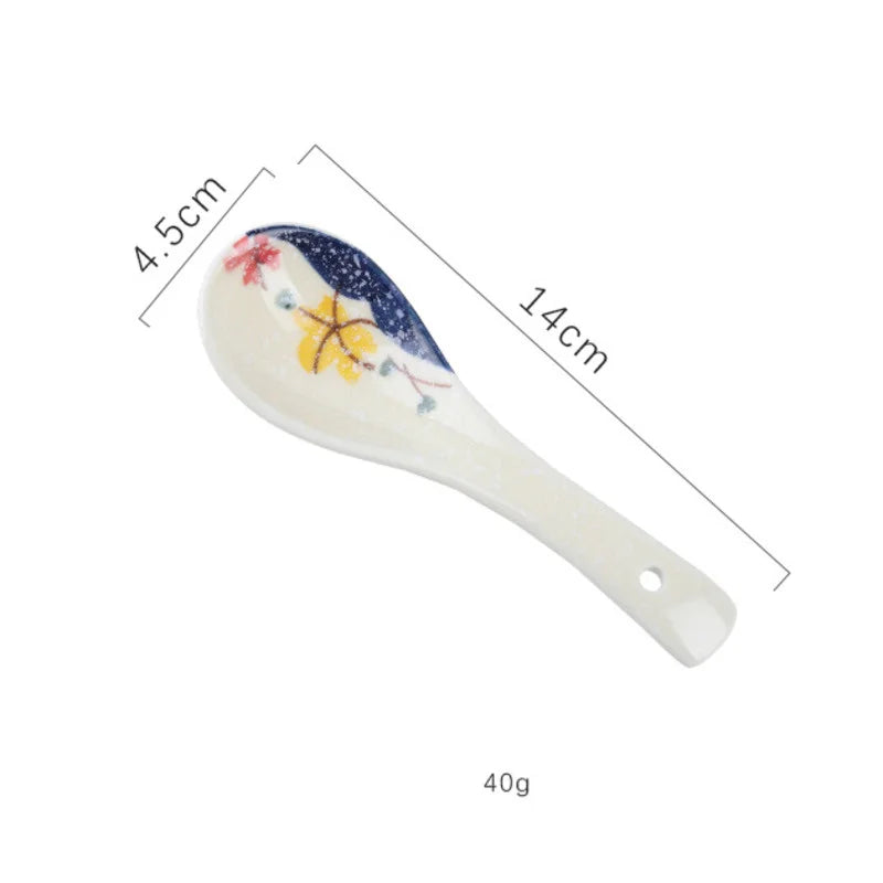 Afralia™ Ceramic Soup Spoon Set - Retro Style Ramen Rice Spoons for Home and Restaurant