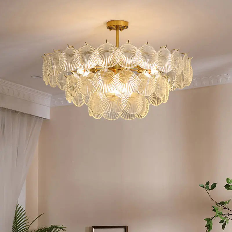 Afralia™ LED Frost Glass Shell Chandelier for Home Decor and Lighting