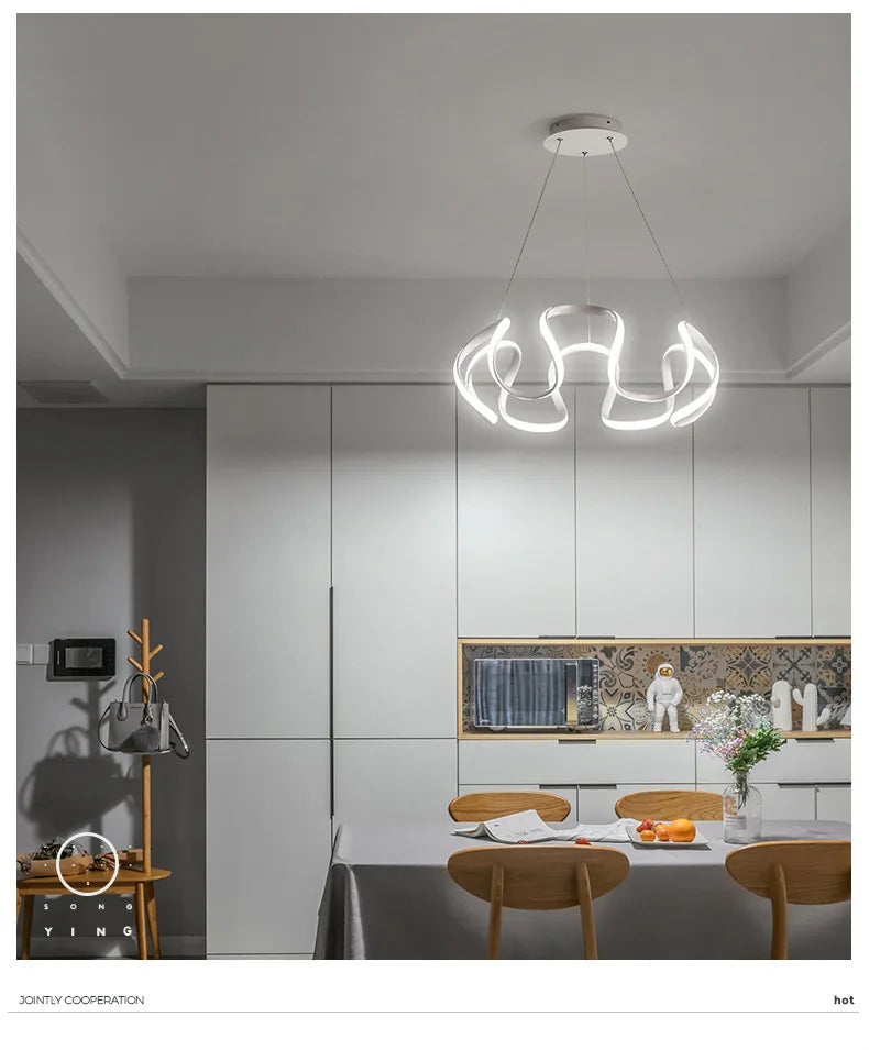 Afralia™ Nordic Twisted LED Chandelier Ceiling Lamp Modern Pendant Light